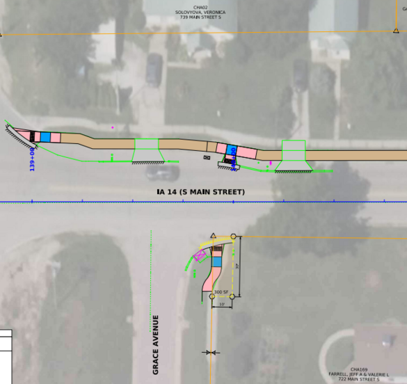 Plan/map image of construction site in Chariton, Iowa showing specifications