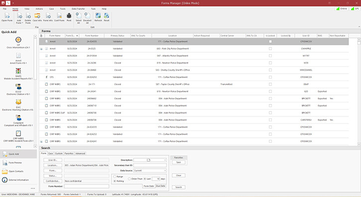 Screenshot of TraCS system