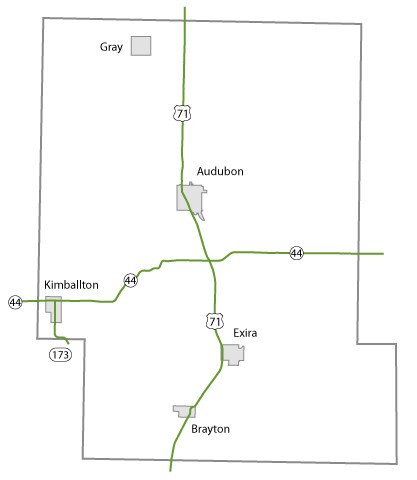 Map of Audubon County in Iowa