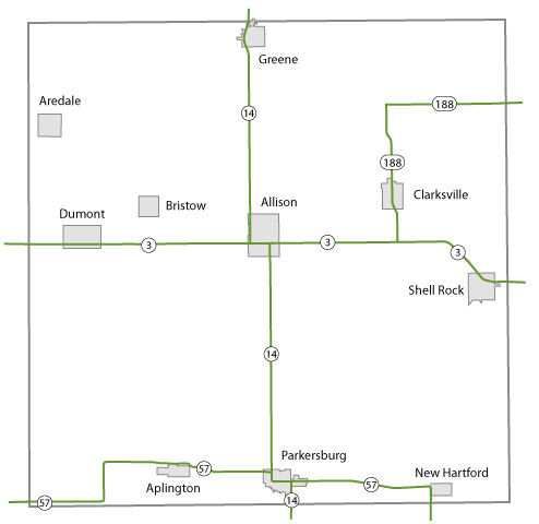 Map of Butler County, Iowa