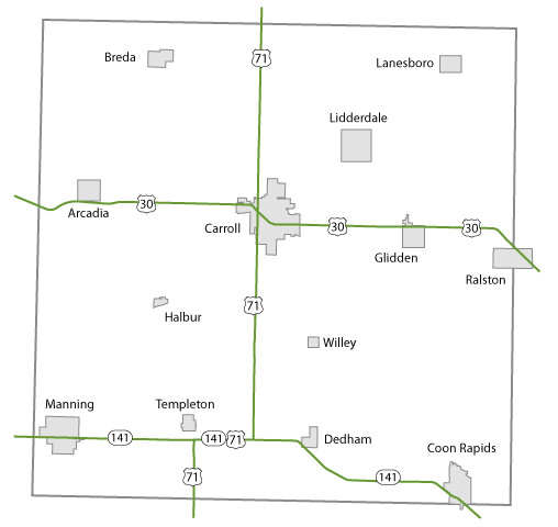 Map of Carroll County, Iowa