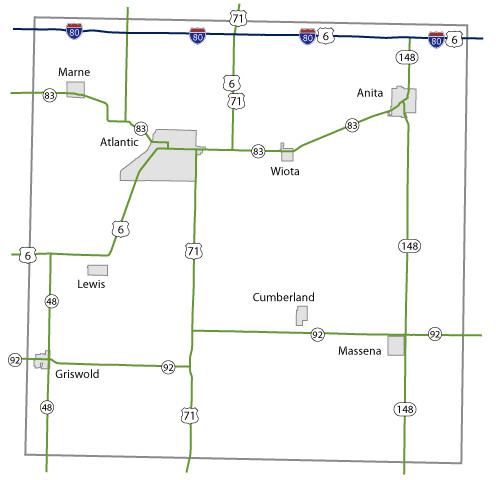 Map of Cass County, Iowa