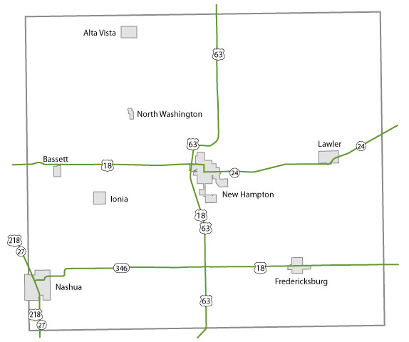 Map of Chickasaw County, Iowa
