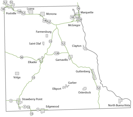 Map of Clayton County, Iowa