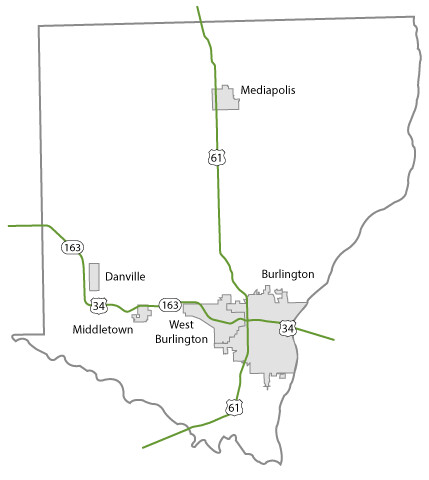 Map of Des Moines County, Iowa