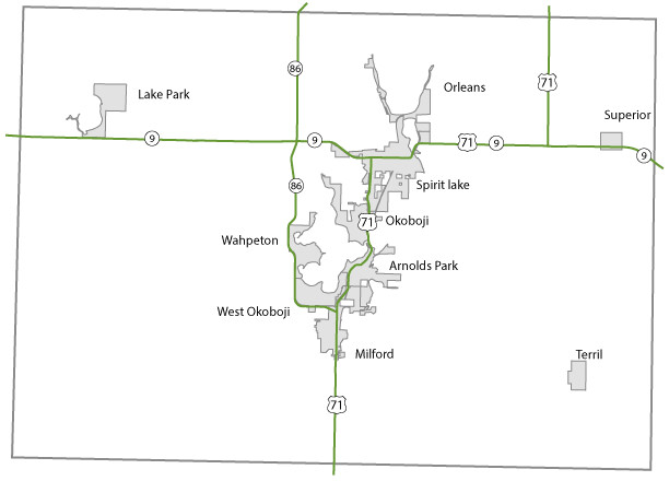 Map of Dickinson County, Iowa