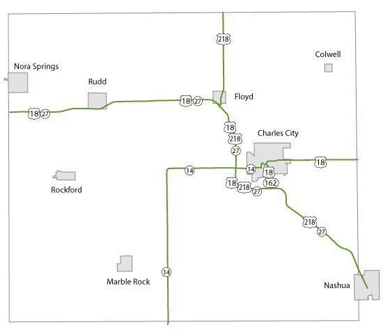 Map of Floyd County, Iowa