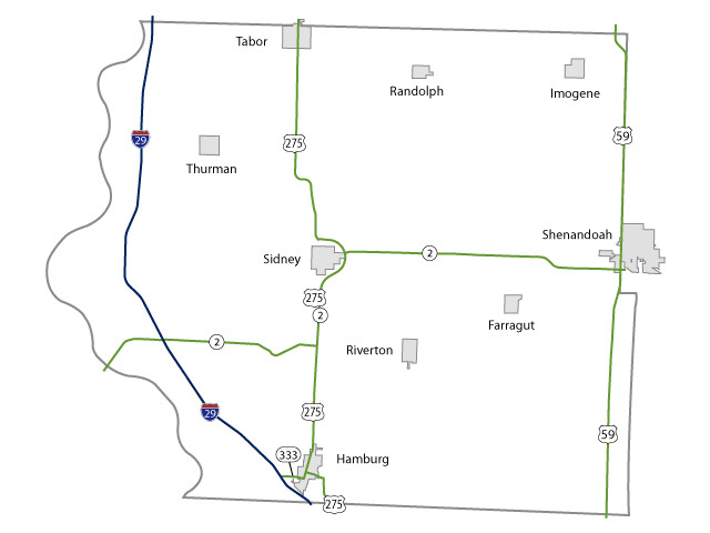 Map of Fremont County, Iowa