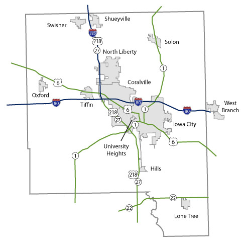 Map of Johnson County, Iowa