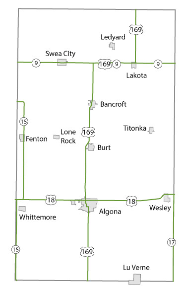 Map of Kossuth County, Iowa