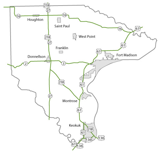 Map of Lee County, Iowa