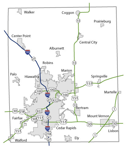 Map of Linn County, Iowa