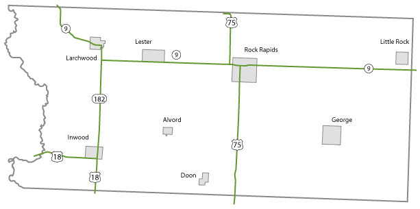 Map of Lyon County, Iowa