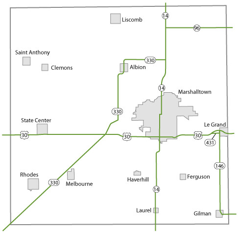Map of Marshall County, Iowa
