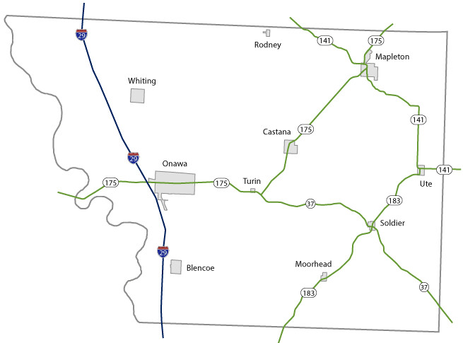 Map of Monona County, Iowa