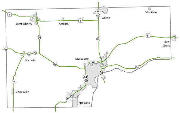 Map of Muscatine County, Iowa