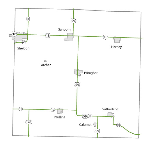 Map of O'Brien County, Iowa