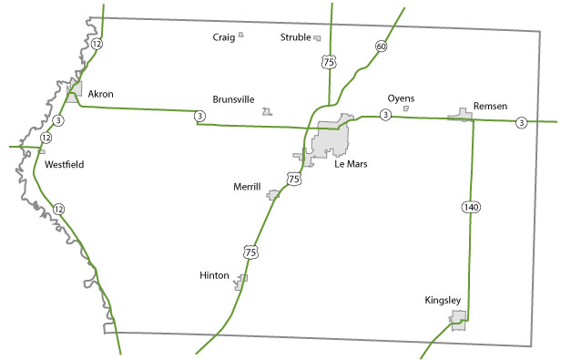 Map of Plymouth County, Iowa