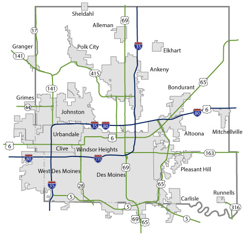 Map of Polk County, Iowa