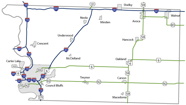 Map of Pottawattamie County, Iowa