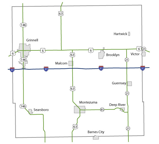 Map of Poweshiek County, Iowa