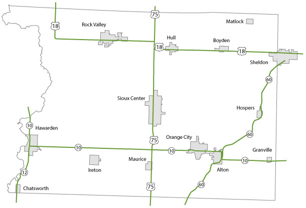 Map of Sioux County, Iowa