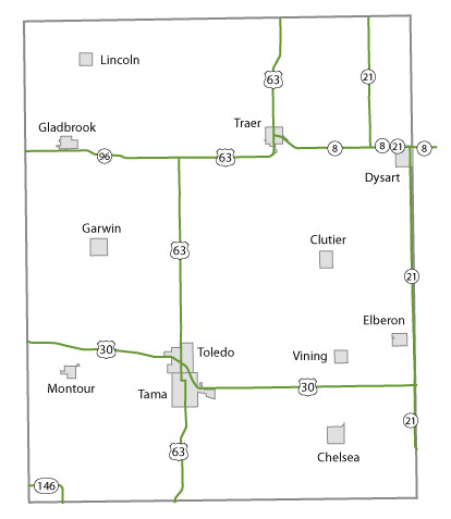 Map of Tama County, Iowa