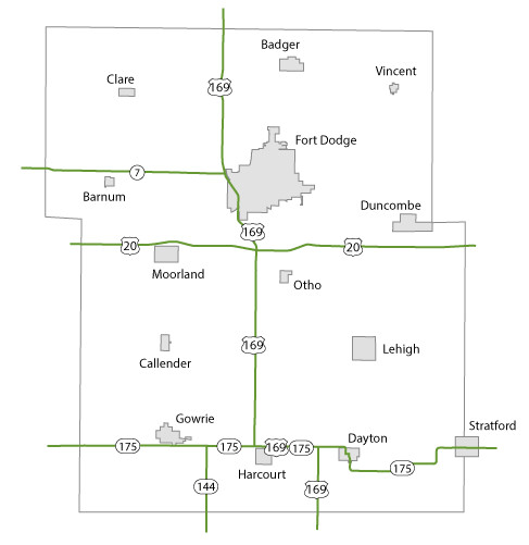 Map of Webster County, Iowa