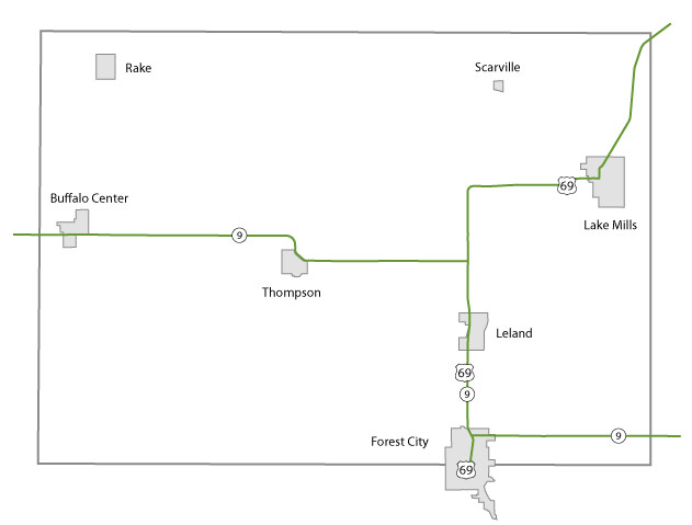 Map of Winnebago County, Iowa
