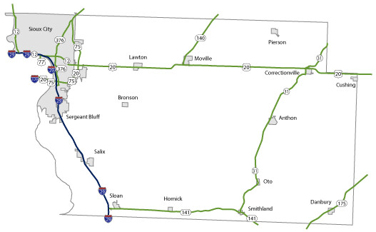 Map of Woodbury County, Iowa