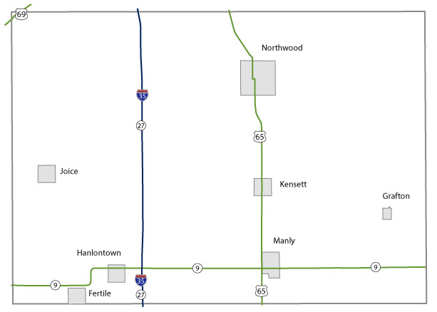 Map of Worth County, Iowa