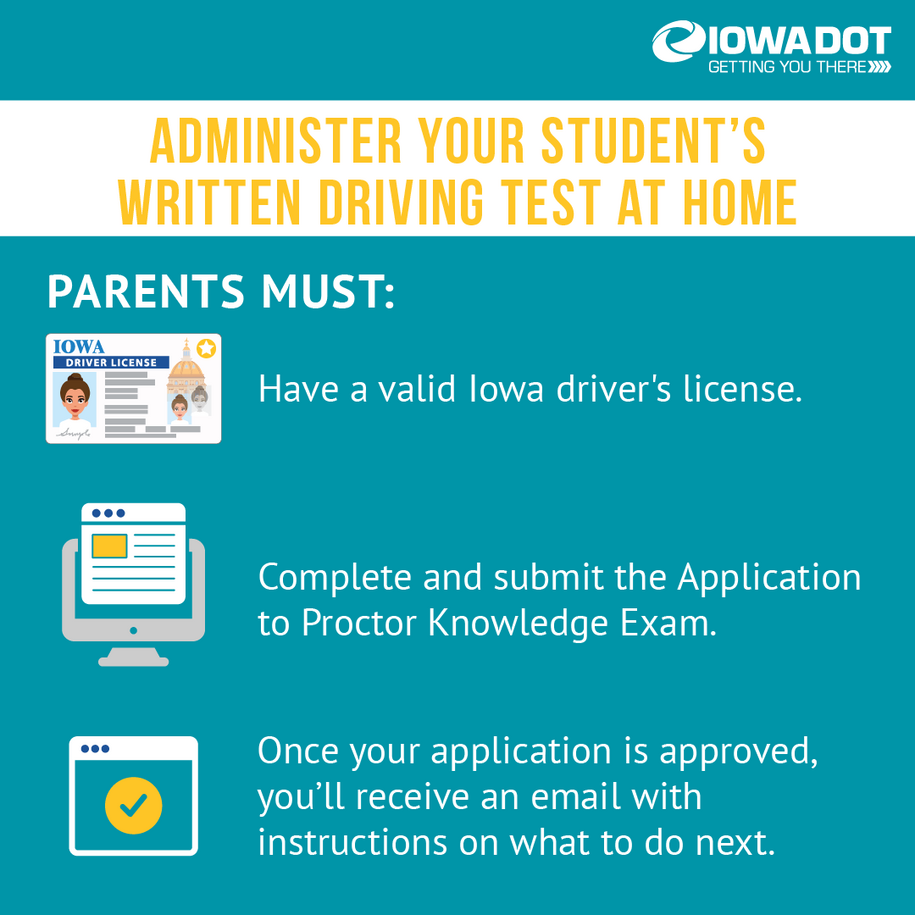 A flyer for skip the trip, that reads: Administer your student's written driving test at home. Parents must have a valid driver's license, complete and submit the application to protector knowledge exam, and once approved, you'll receive an email with instructions for what to do next.