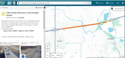 screenshot of from the Iowa 511 website