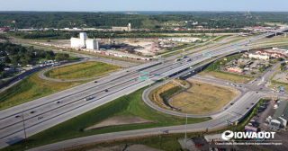 aerial view of a major dual divided highway interchange