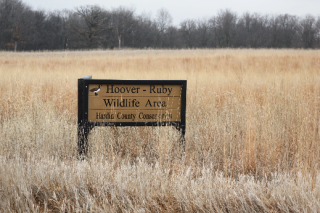 Entrance sign for the Hoover Ruby wildlife area