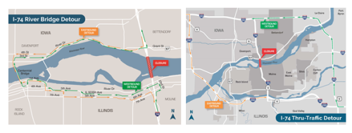 maps showing detours during river closure