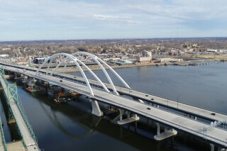 aerial view of the I-74 bridge over the Mississippi River