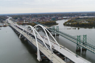 aerial view of the I-74 bridge