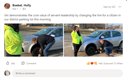 screenshot of a social media post about someone helping to change a car tire
