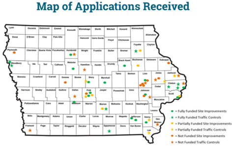 Iowa map with location dots
