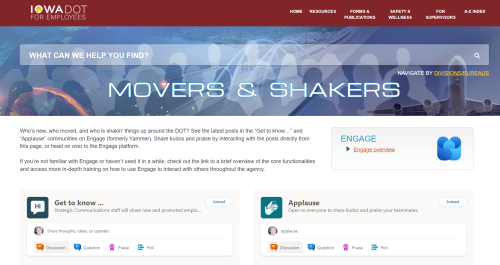 screenshot of the Movers and Shakers web page