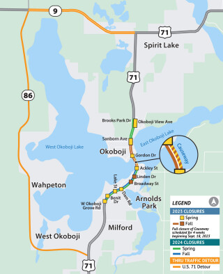 map of the Okoboji area in Iowa