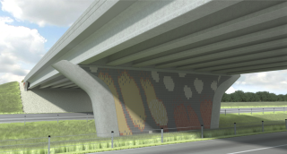 computer rendering of a bridge support with monarch wing pattern