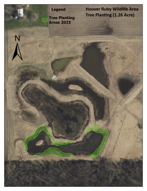 Aerial view of planting areas in the Hoover Ruby wildlife area