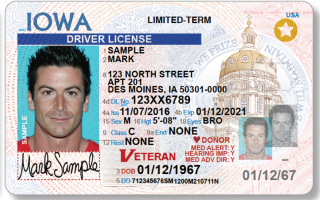 an example of an Iowa driver's license card