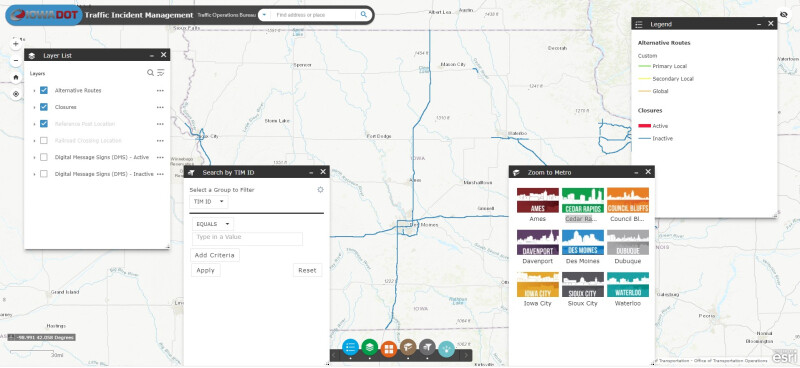 screenshot of a traffic incident management map