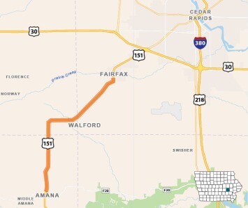 map of the section of US 151 to be studied