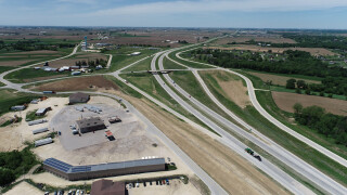 Aerial view of a highway interchange system