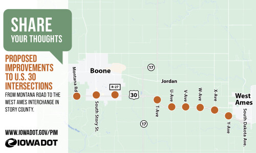 map showing the various intersections with US 30