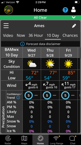 phone screen showing a weather forecast